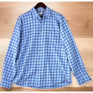 Peter Millar Men's Blue White Checkered Button Down Plaid Silk Cotton Size Large